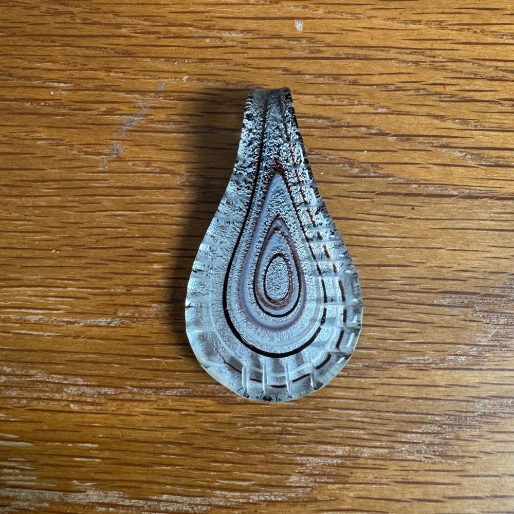 Handmade Art Glass Teardrop Pendant Black Silver Swirl‎ Lampwork 2 Inch 519